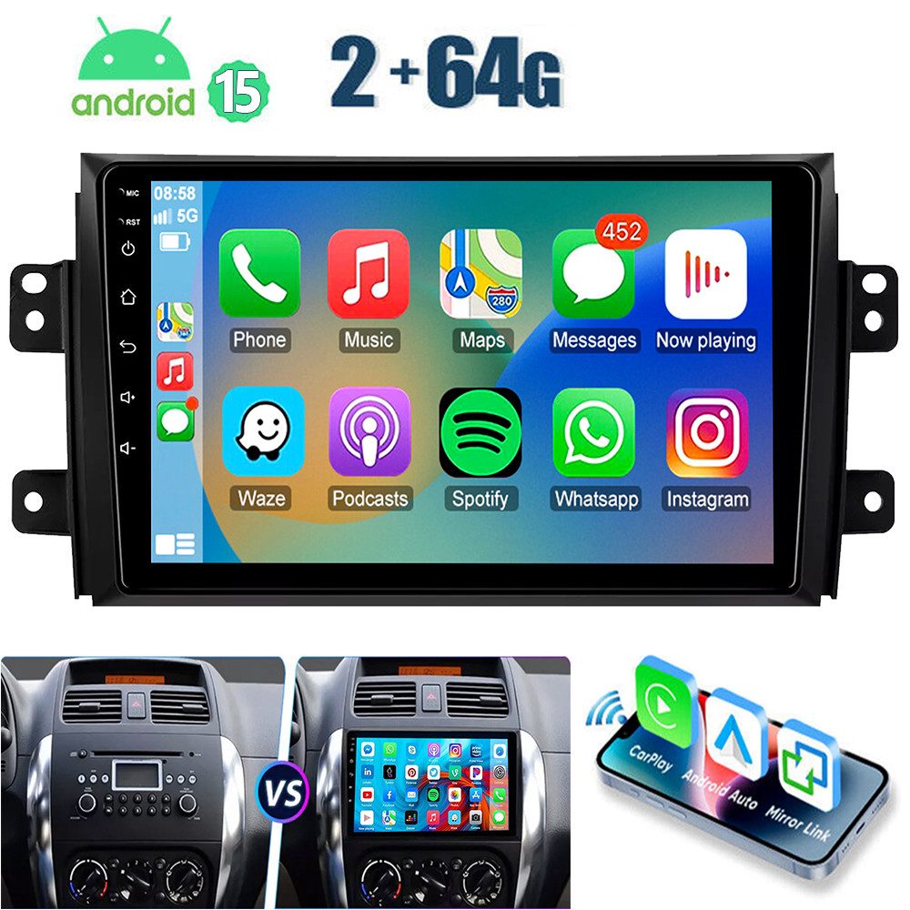 9'' Autoradio Android 15 für Suzuki SX4 2006–13 CarPlay GPS Navi WIFI Autoradio