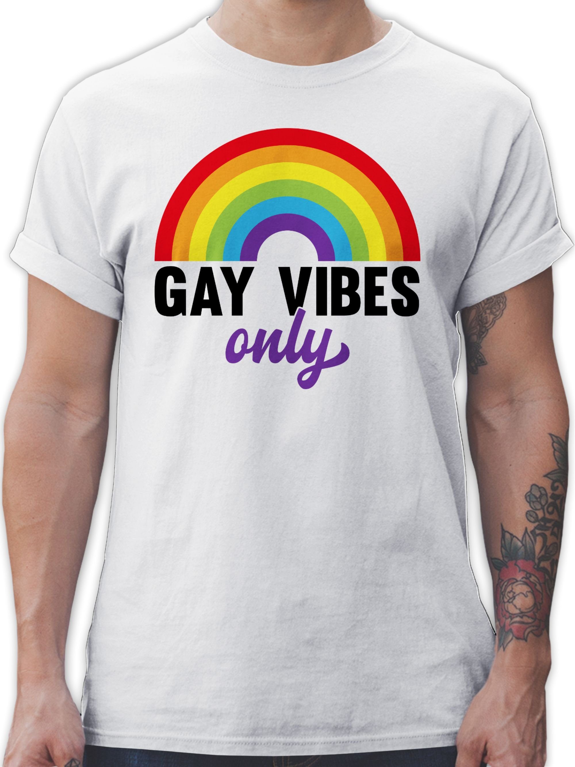 Shirtracer T-Shirt Gay Vibes Only - Regenbogen LGBT Kleidung 02 Weiß