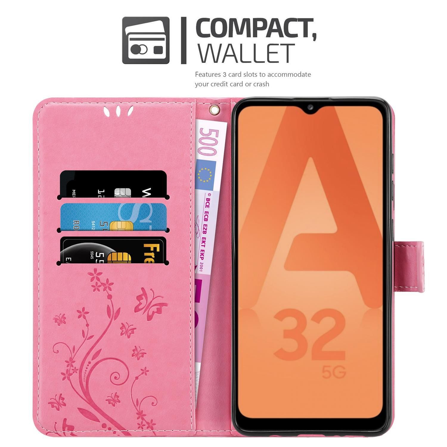 Cadorabo Handyhülle für Samsung Galaxy A32 5G Hülle Samsung Galaxy A32 5G, Hülle Schutzhülle Blumen Flower mit Standfunktion Kartenfach Magnet