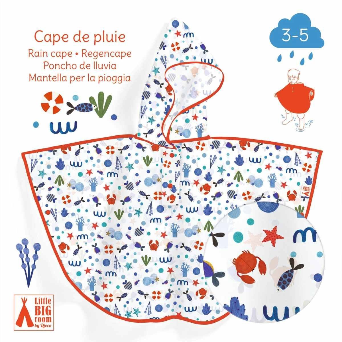 DJECO Regenponcho Regencape mit Kapuze für Kinder von 3-5 Jahren