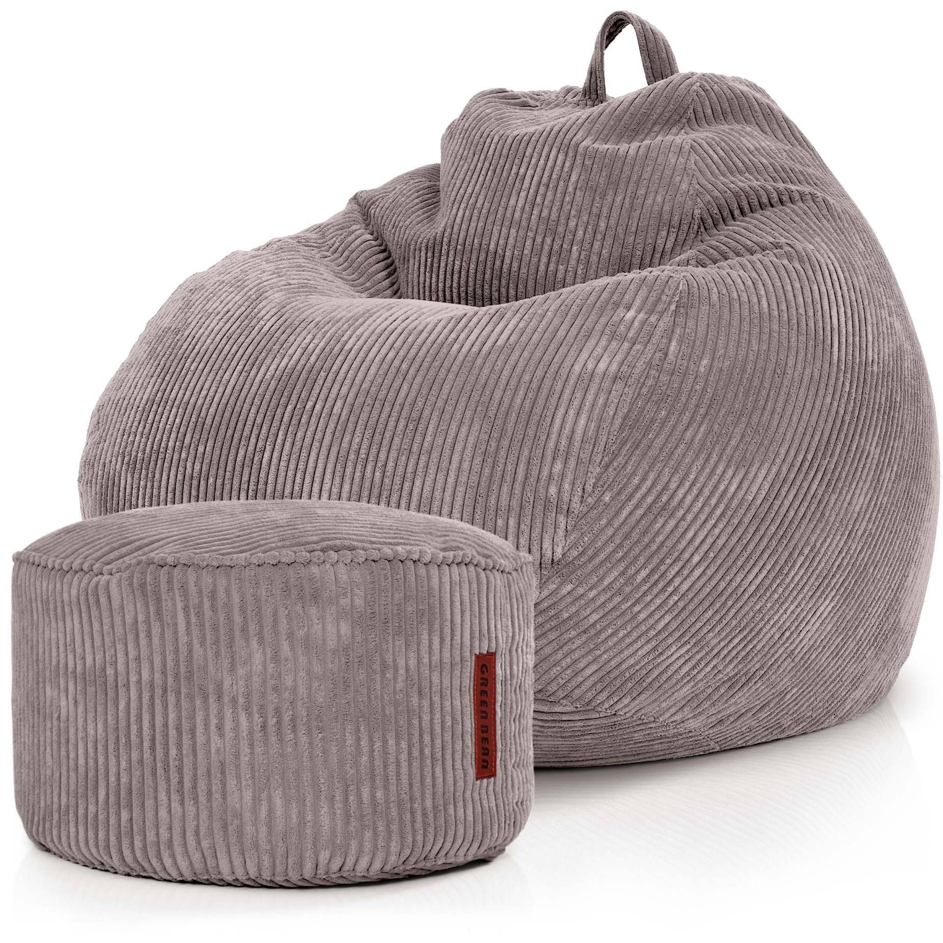 Green Bean Sitzsack XXL Sitzsack Scoop + Hocker aus Cord, Indoor Sitzkissen mit Sitzhocker, Relax Sessel