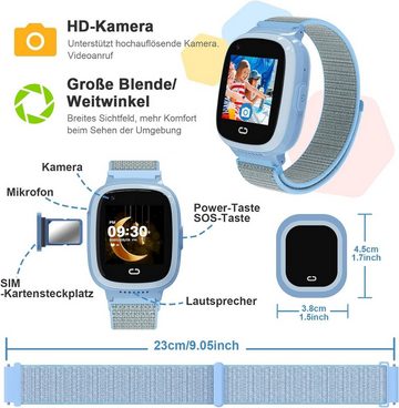 PTHTECHUS Smartwatch (1,4 Zoll), Kinder GPS 4G HD Touchscreen Uhr Telefon GPS Tracker SOS Videoanruf