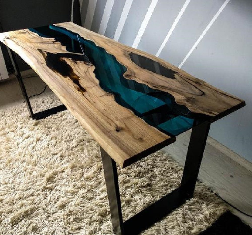 Xlmoebel Konsolentisch Eleganter Sideboard-Tisch aus massivem Holz mit Epoxidharz-Veredelung (Konsolentisch), Hergestellt in Europa