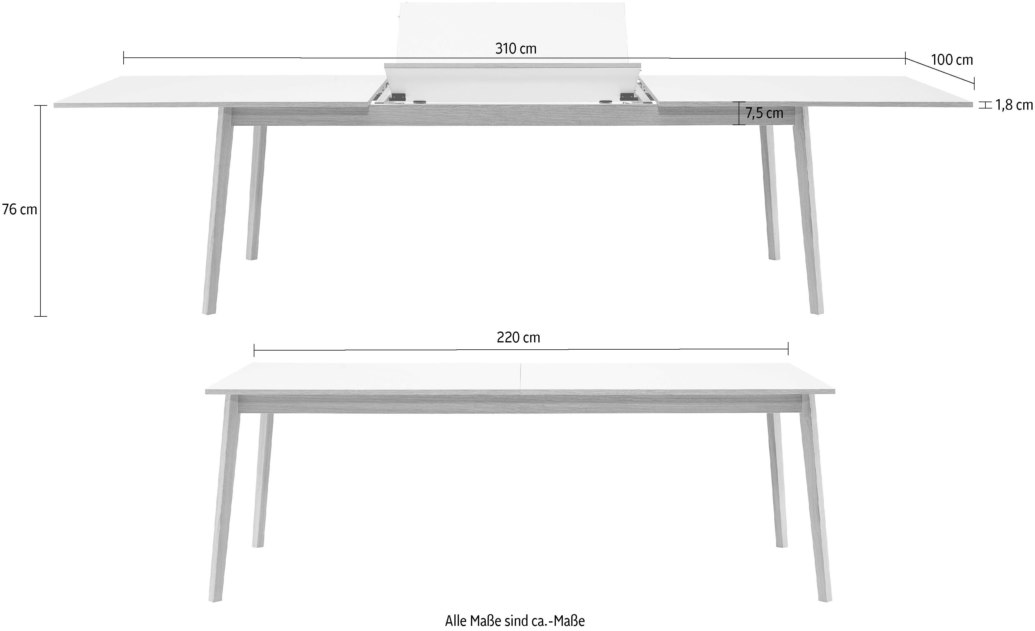 Basic Eiche Avion, 220(310)x100 Hammel Gestell Tischplatte Melamin Furniture Hammel aus Esstisch by in cm, und