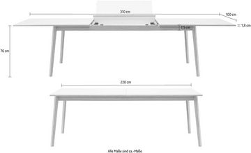 Hammel Furniture Esstisch Basic Avion mit schnell Butterflyauszug ausziehbar, 220(310)x100 cm, Melamin / Massivholz, stabiler dänische Design Tisch