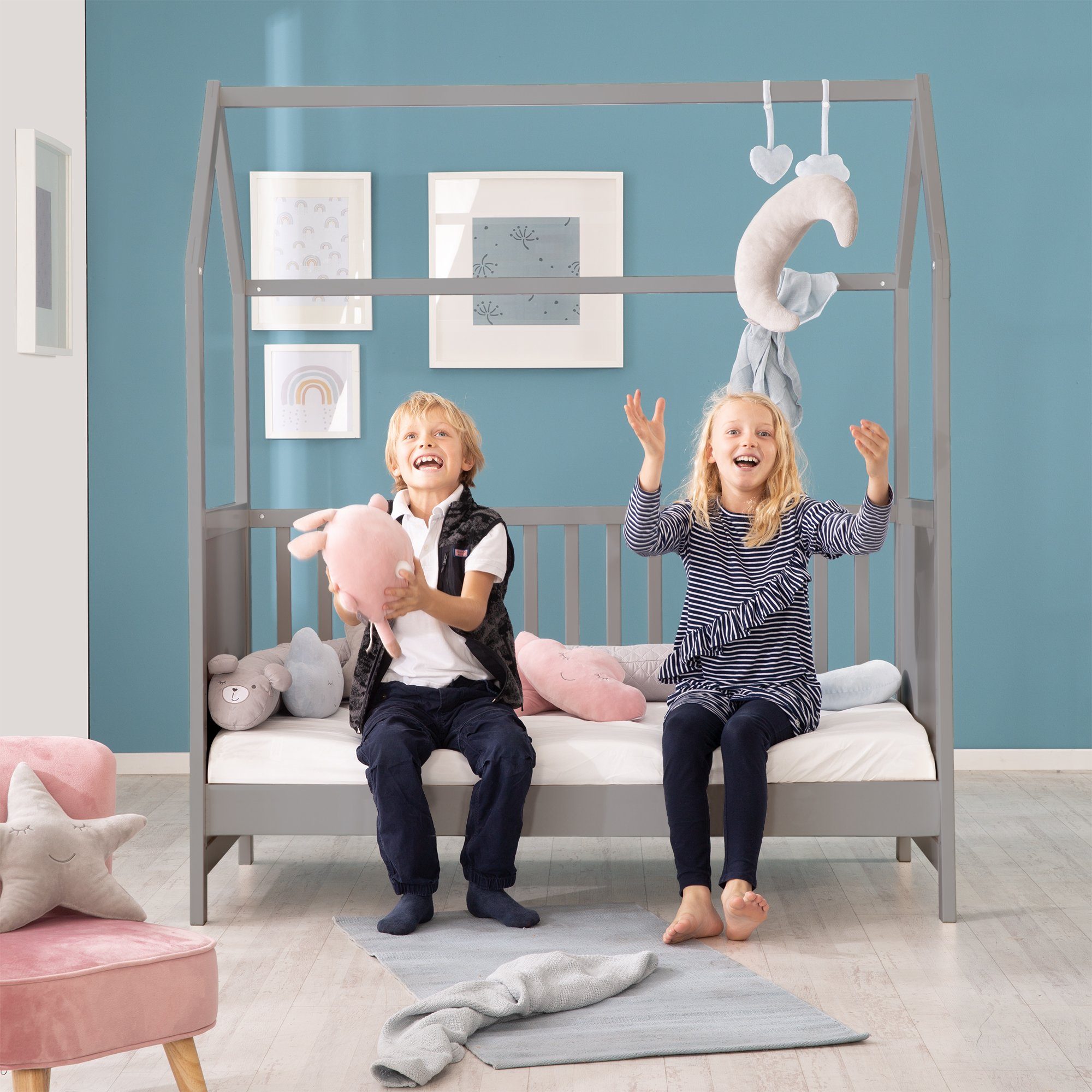 roba® Babybett Hausbett 70 x 140 cm, Babybett in Hausoptik, höhenverstellbar, Umbaubar zum Juniorbett – Bild 5 von 5