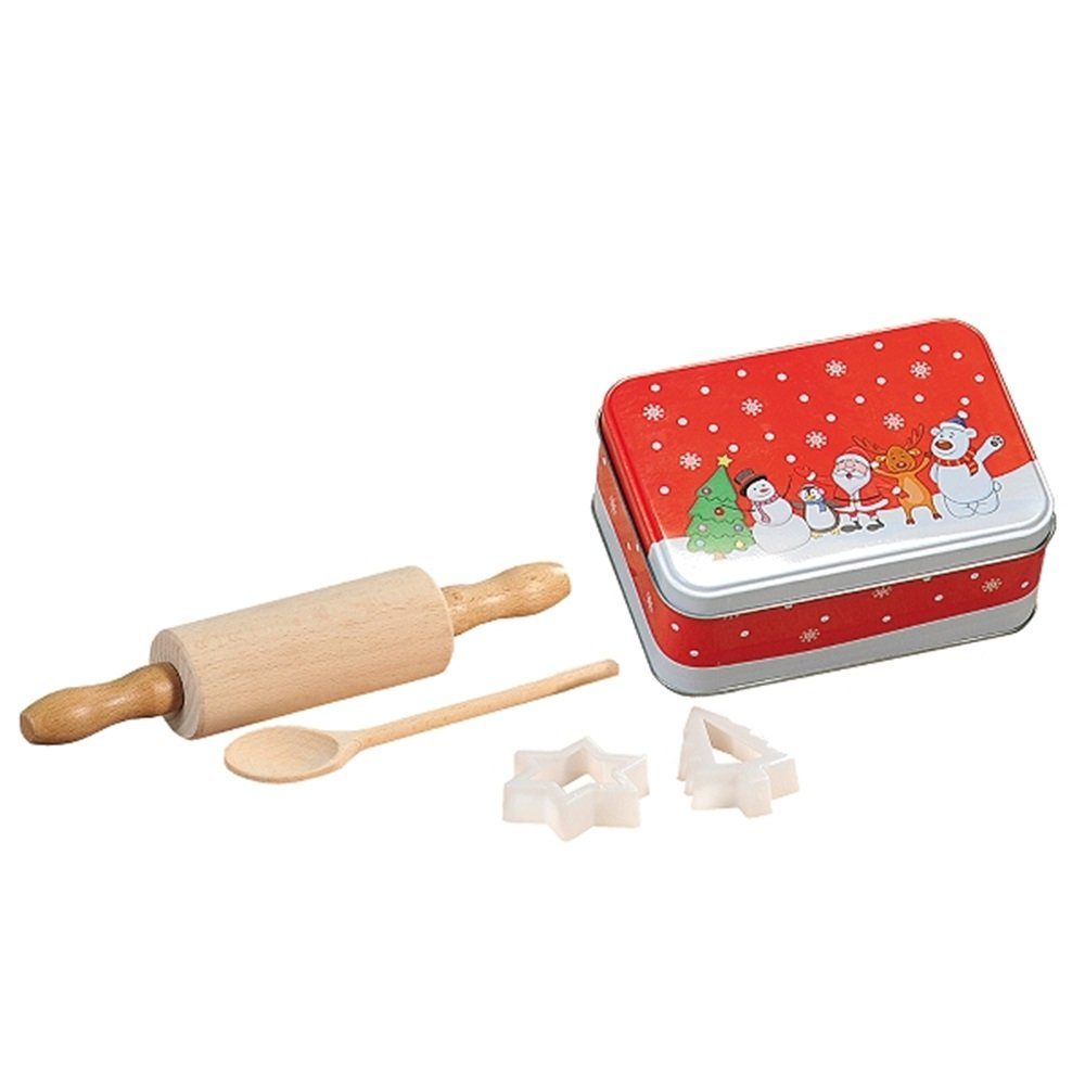 KESPER® Качалки Kinderbackset Backset Weihnachtsdose Teigrolle Ausstechform, (1-tlg), Set mit Weihnachtsdose