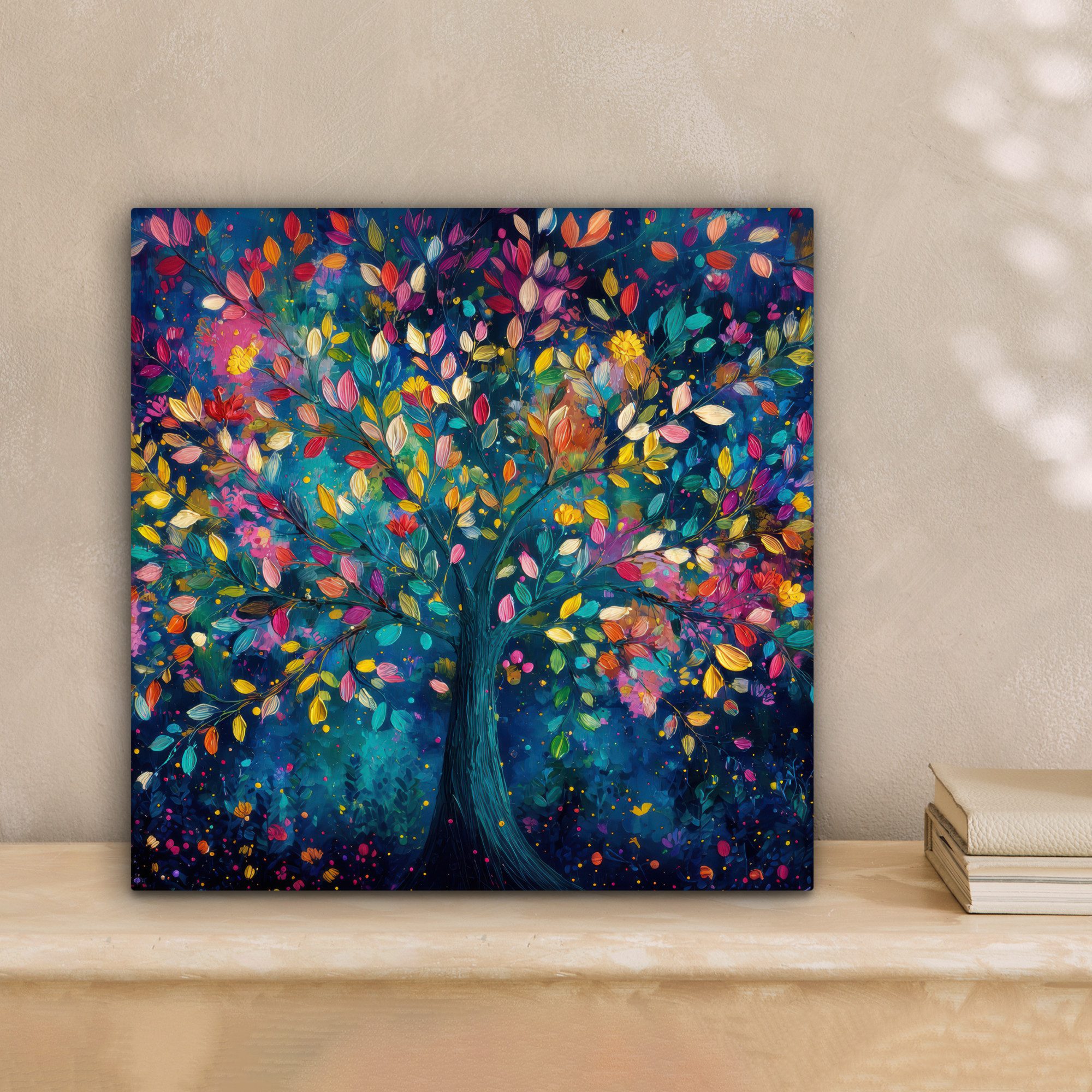 OneMillionCanvasses® Leinwandbild Bunt - Baum - Magisch - Abstrakt, Fotodruck (1 St), Wandbild, Deko Schlafzimmer Wohnzimmer Flur 20x20 cm