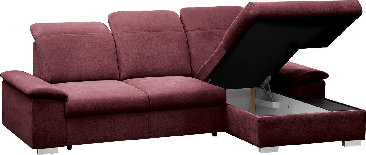 CALIZZA INTERIORS Ecksofa Moli 2, bordeaux Kopfteilverstellung, Schlaffunktion, Sitztiefenverstellung Bettkasten