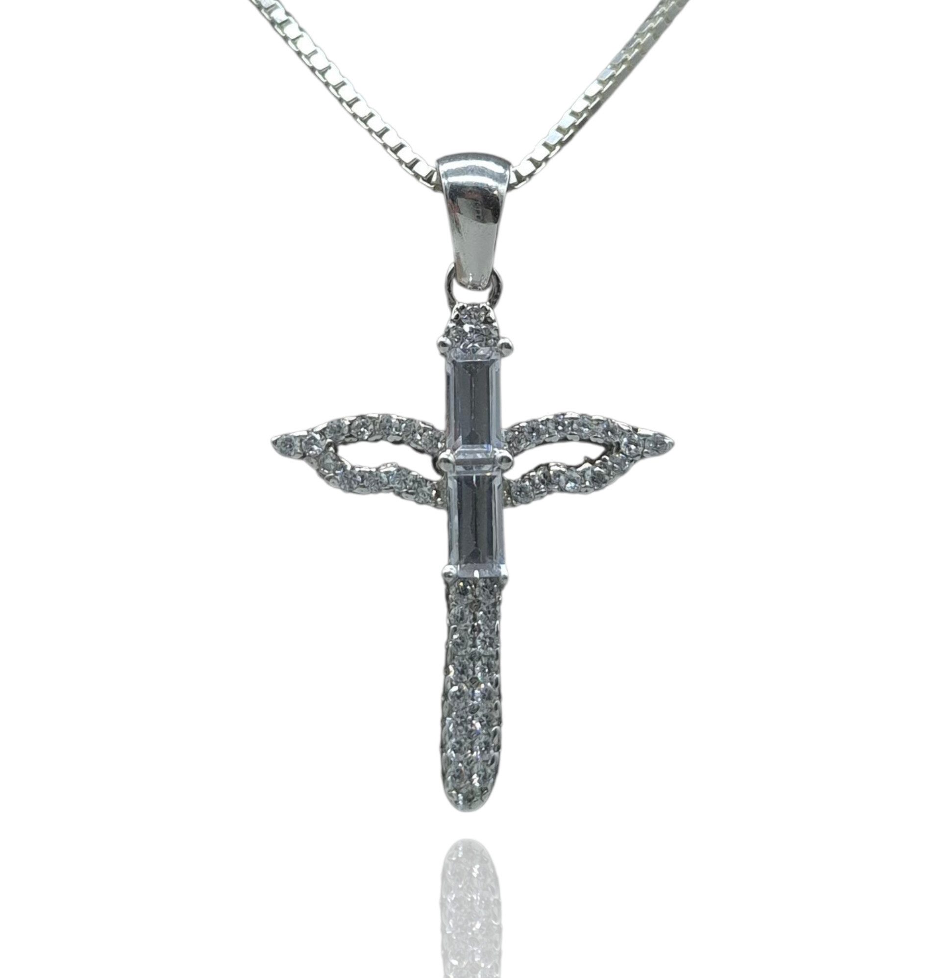 NAHLE Kette mit Anhänger Kreuz Silberkette Kreuz Kette (2-tlg., inkl. Schmuckbox), 925 Silber Anhänger mit Zirkonia - rhodiniert