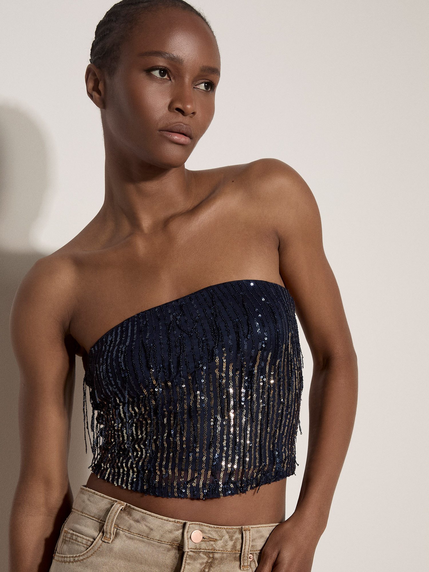 Paillettenshirt Bandeau-Crop-Top