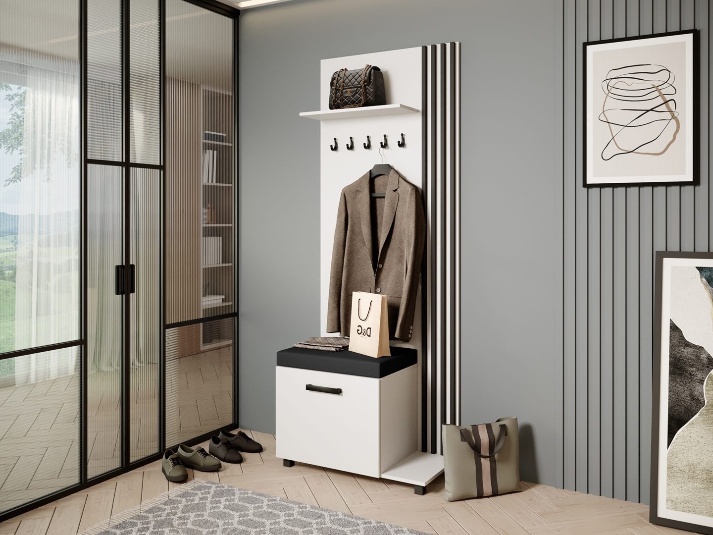 Beautysofa Garderobenschrank Garderobenschrank mit Aufhängern LIVIA (Mit el günstig online kaufen