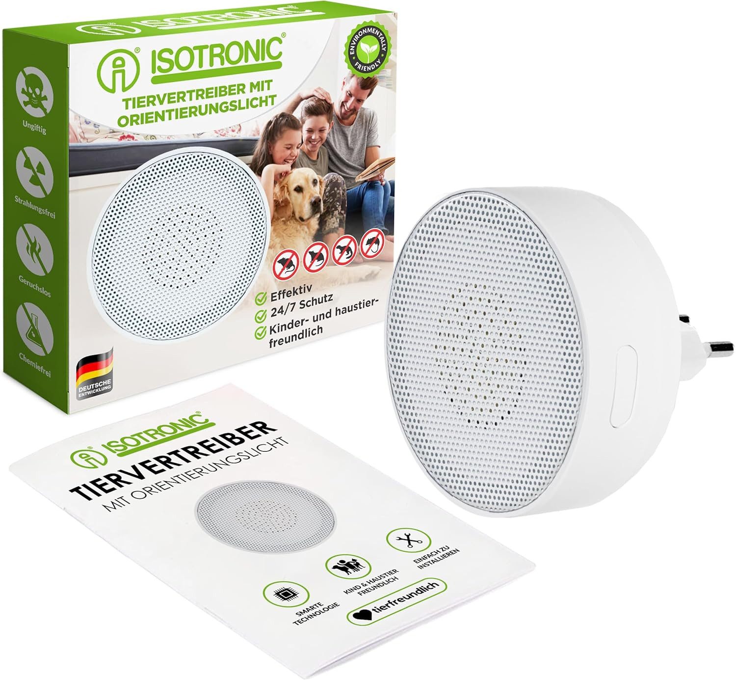 ISOTRONIC Ultraschall-Tierabwehr Isotronic Mäuseabwehr, 230V Plus Orientierungslicht, 1-tlg.