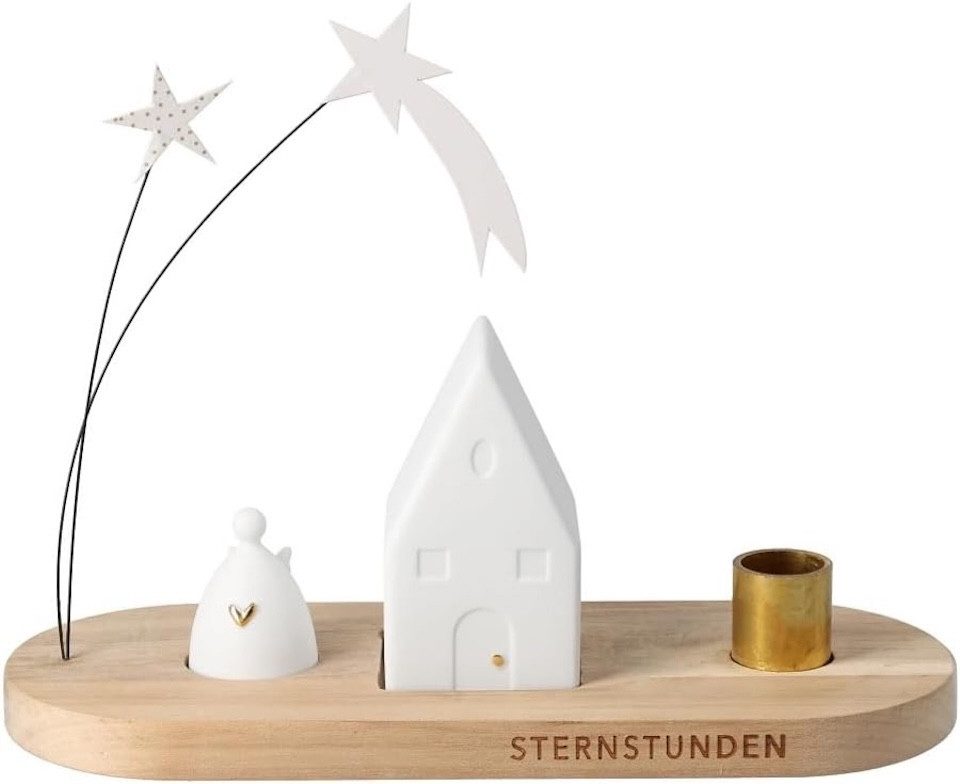 Räder Design Tischkerzenhalter Räder Winterstadt Kerzenhalter Haus aus Porzellan und Akazienholz