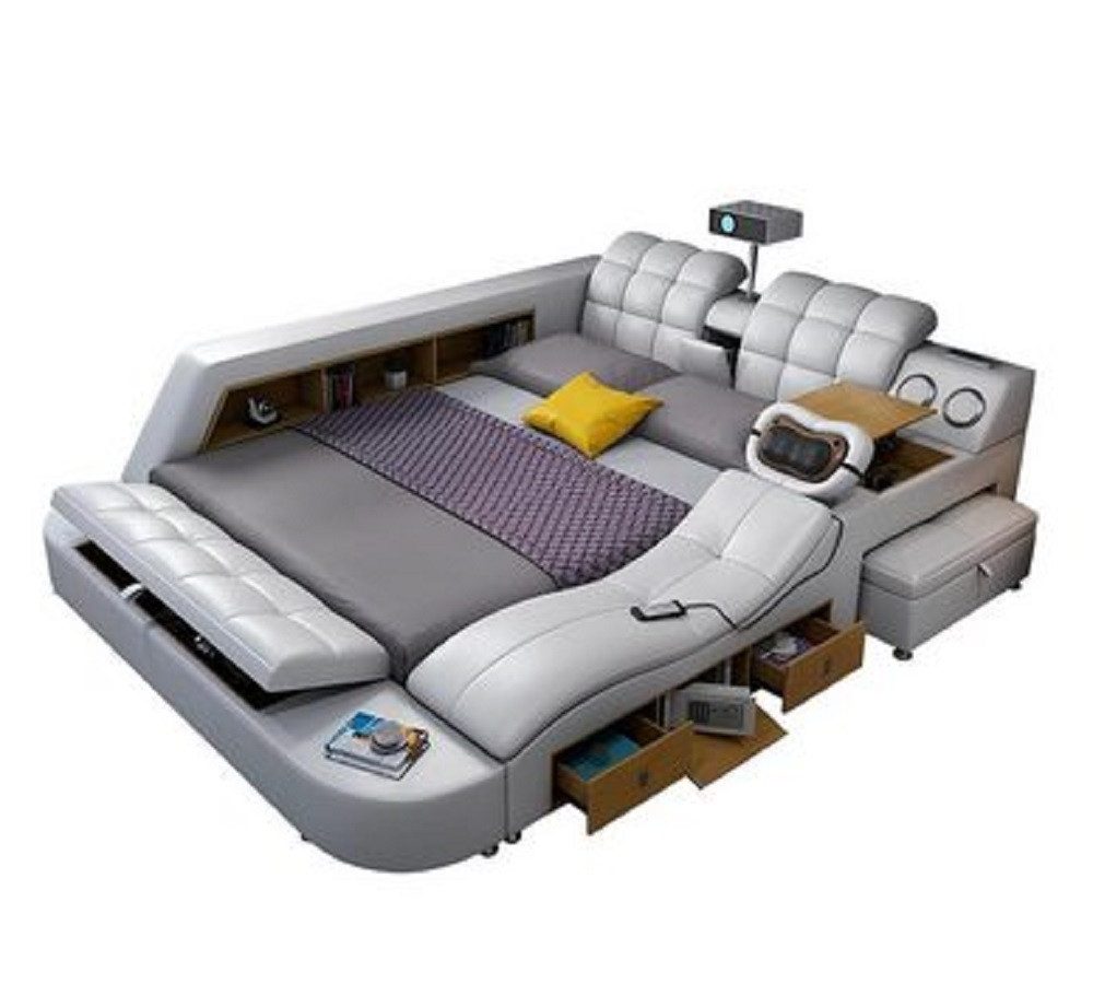 JVmoebel Multimediabett Doppelbett mit Massagefunktion und integrierten Regalen Sofort, Made in Europa