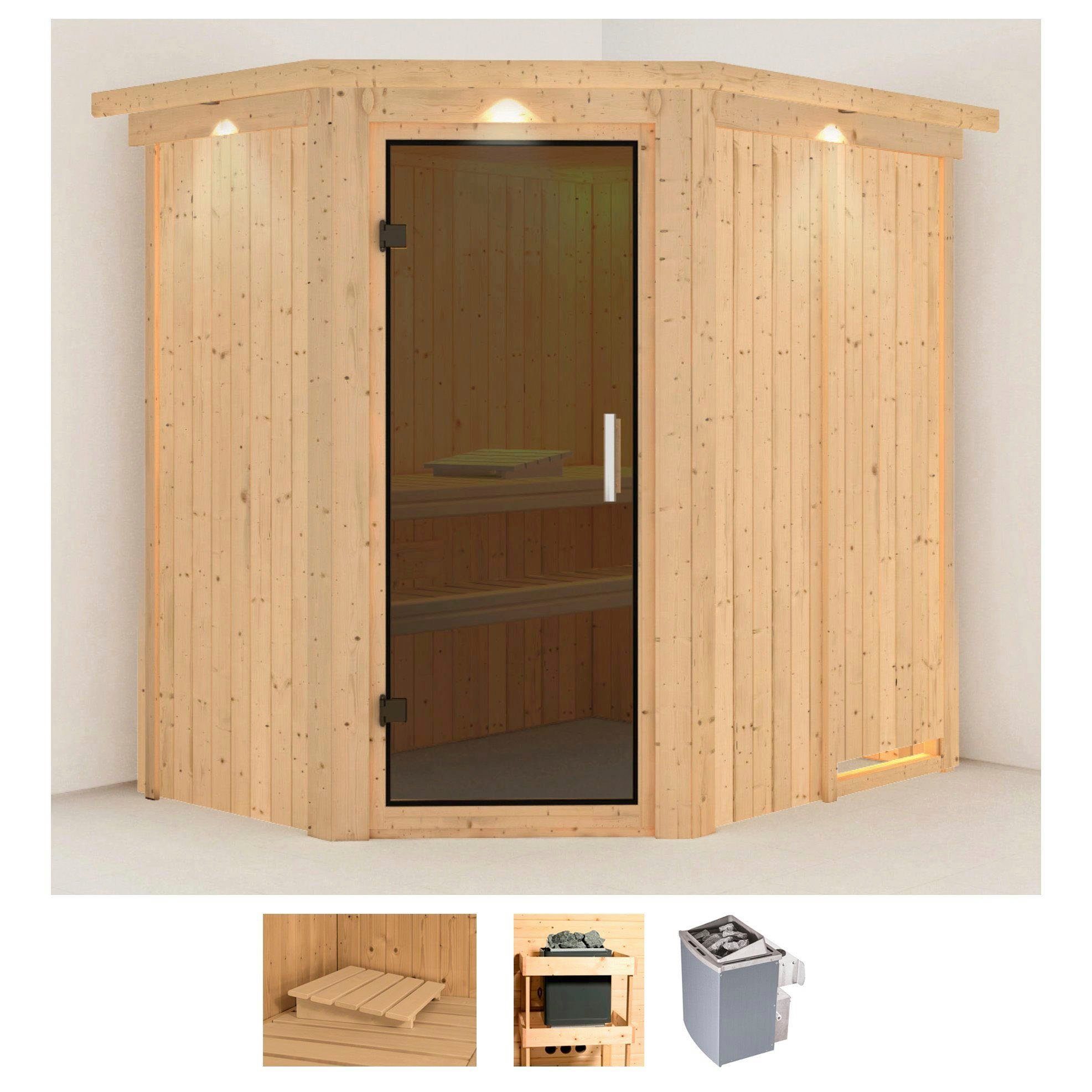Karibu Sauna Clara, BxTxH: 165 x 210 x 202 cm, 68 mm, (Set) Ofen 9 kW integr. Strg