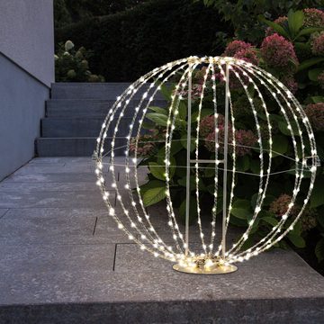 etc-shop Gartenleuchte, LED-Leuchtmittel fest verbaut, Warmweiß, LED Dekorartikel Beleuchtung Metall Kugel Silber Holz Adapter