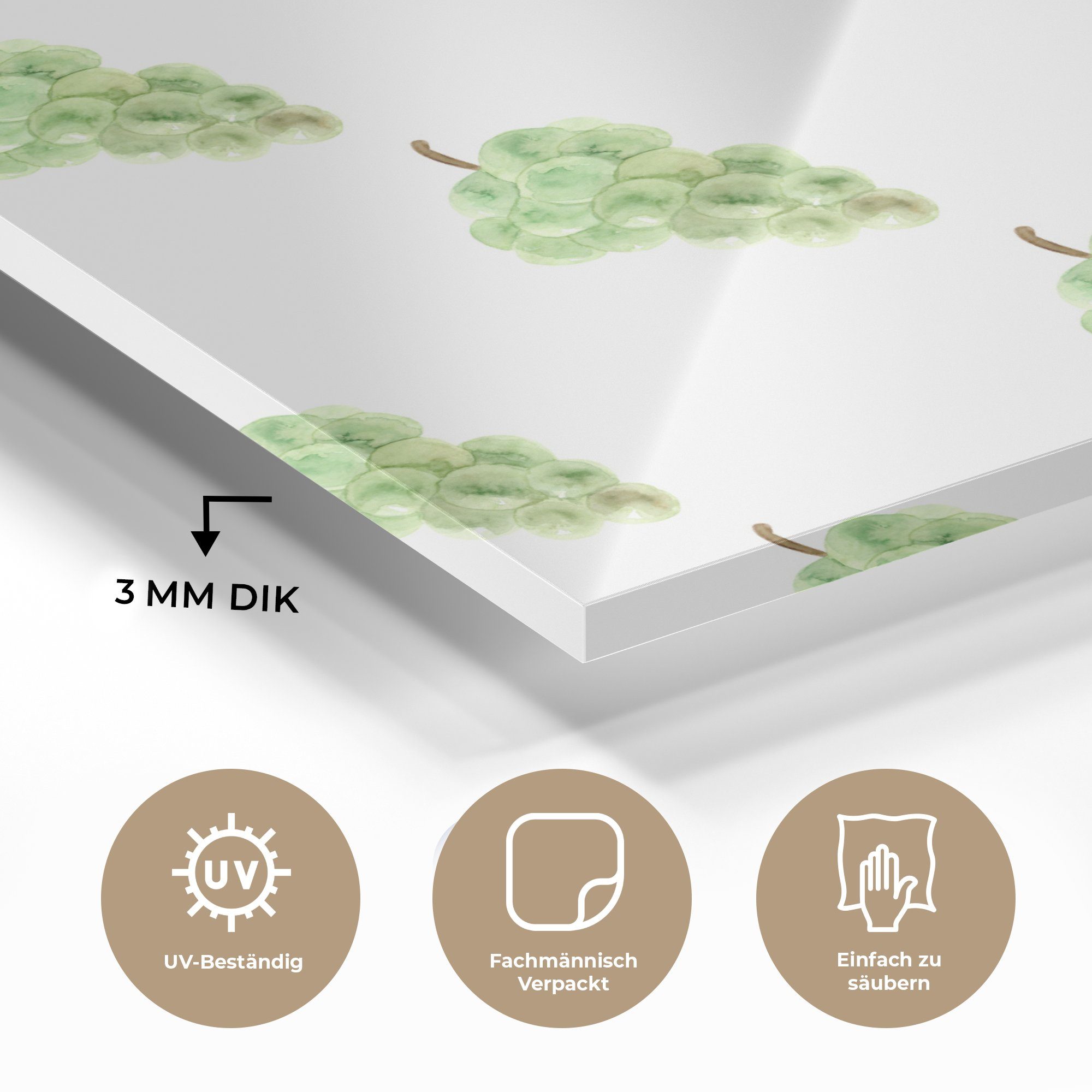 Aquarell Foto (1 - - Muster, auf Glas MuchoWow auf - Wandbild Bilder - Wanddekoration Glasbilder Weintrauben Acrylglasbild St), Glas -