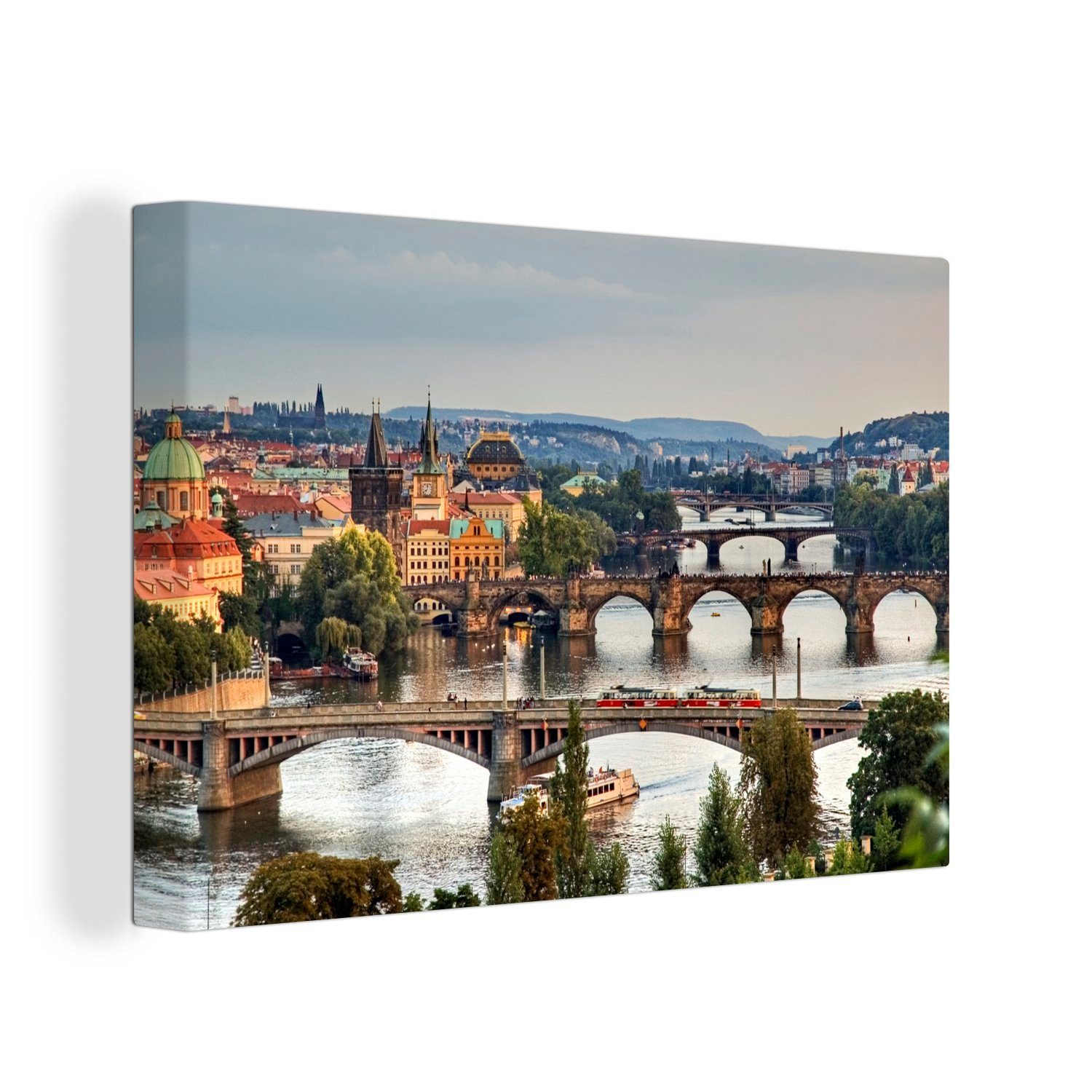 OneMillionCanvasses® Leinwandbild Stadt - Prag - Brücken, (1 St), Wandbild Leinwandbilder, Aufhängefertig, Wanddeko, 30x20 cm