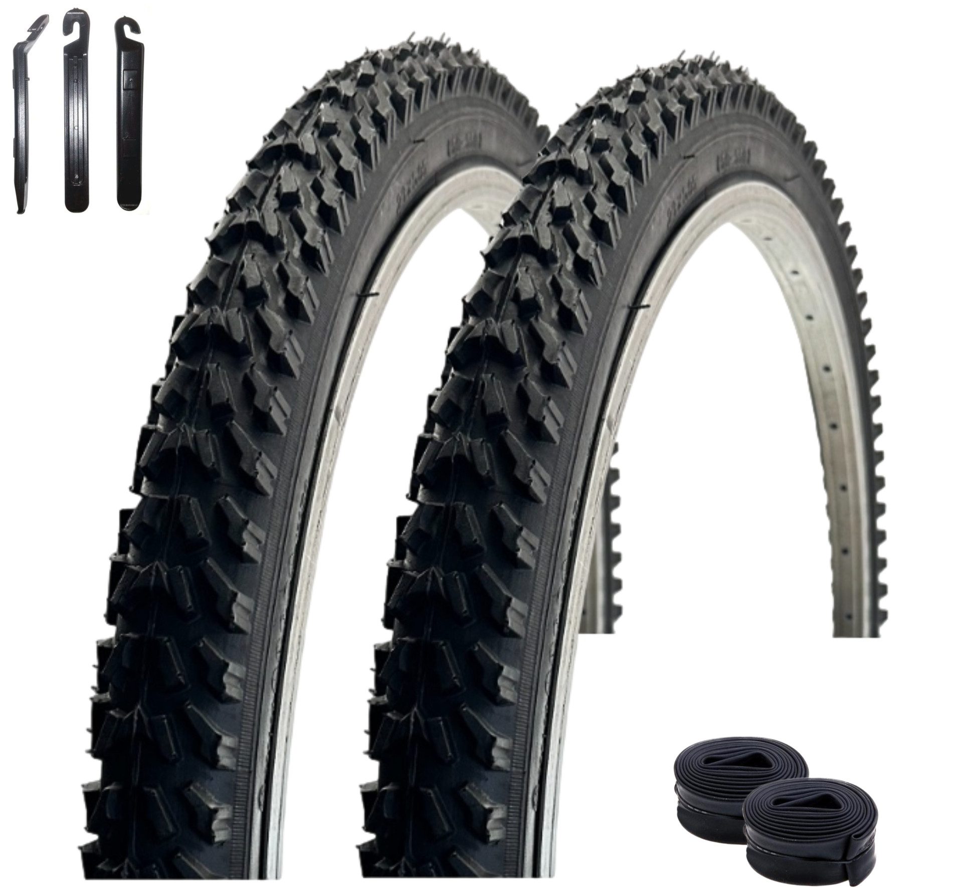maxxi4you Fahrradreifen 2x VEE Rubber V158 26x1.95 Schwarz + 2x AV Schlauch + Reifenheber