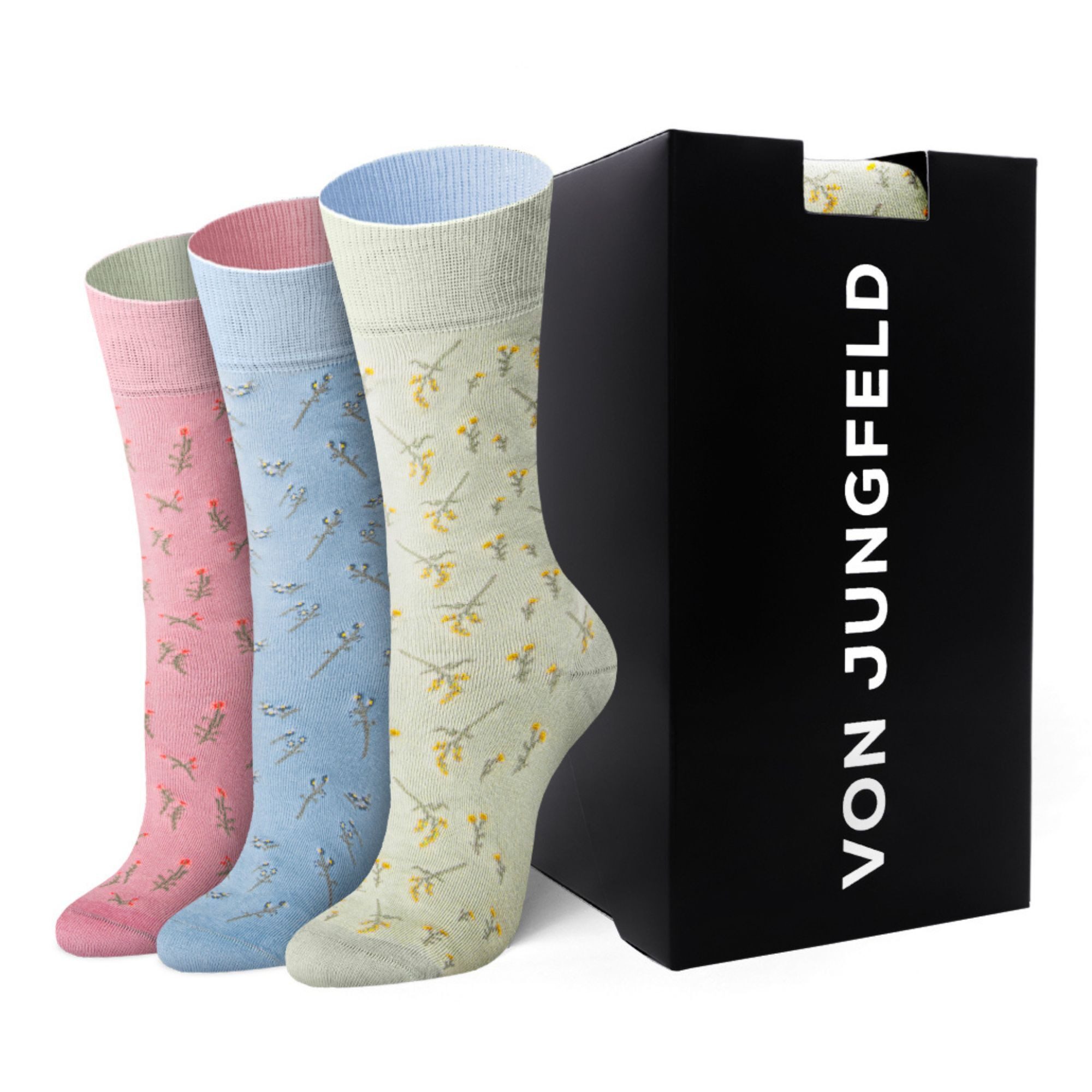 von Jungfeld Socken Blumen Bio-Baumwolle Damen (1-Paar, 1 Paar) Einfarbige Damensocken mit Stickmotiv