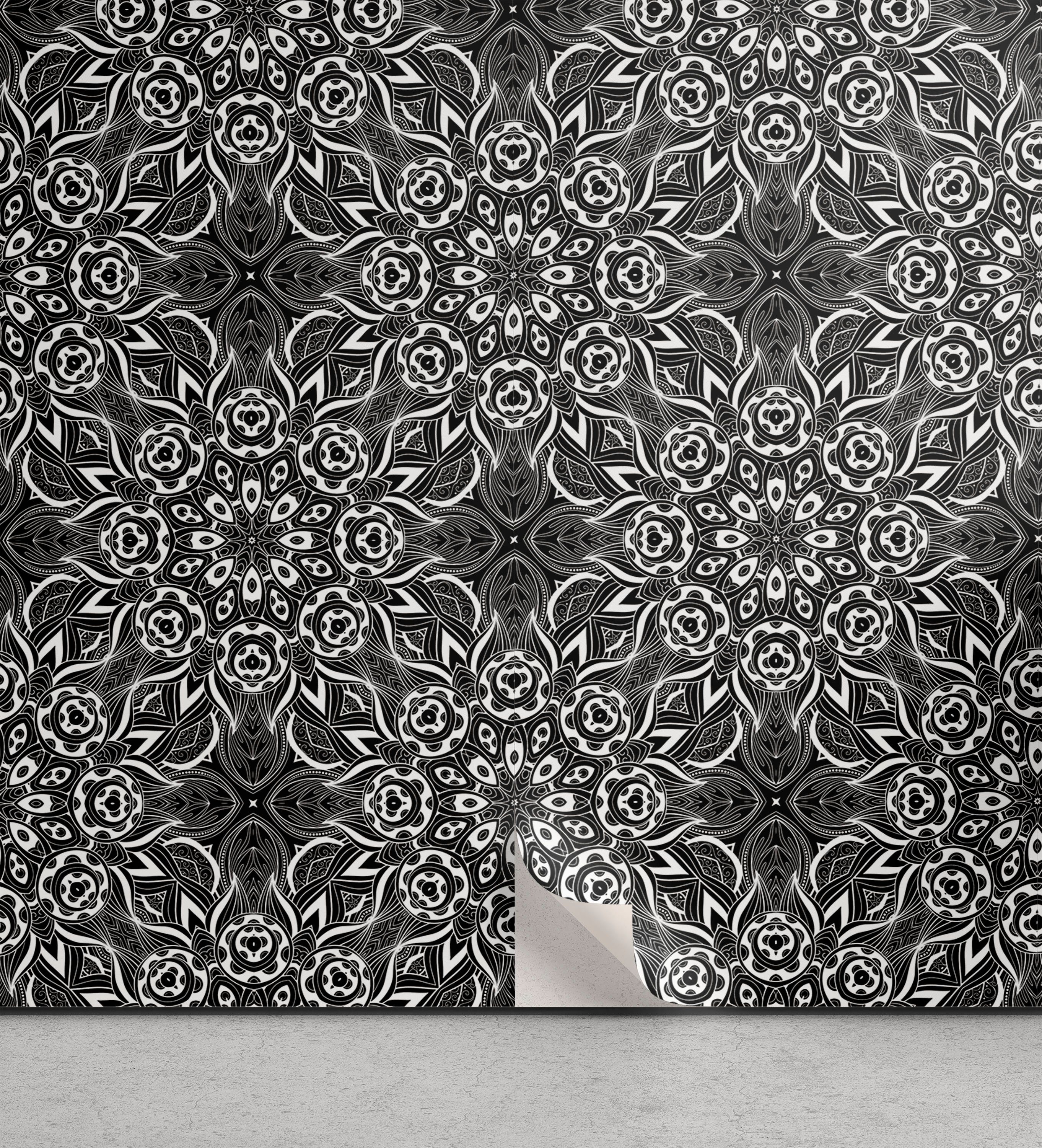 Abakuhaus Vinyltapete selbstklebendes Wohnzimmer Küchenakzent, Schwarz und weiß Blatt Zusammensetzung