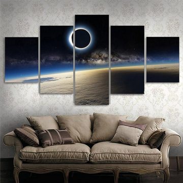 TPFLiving Kunstdruck (OHNE RAHMEN) Poster - Leinwand - Wandbild, 5 teiliges Wandbild - Universum, Erde, Planeten und Sterne (Leinwandbild XXL), Farben: Schwarz, Weiß, Blau -Größe: 10x15 10x20 10x25cm