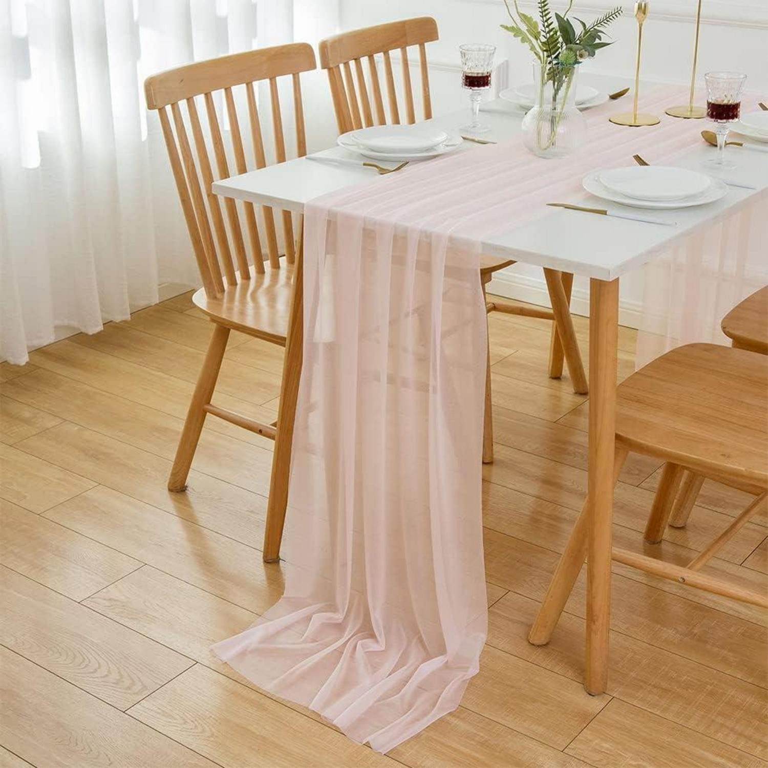LuxusKollektion Tischläufer Tischläufer Chiffon Tüll Hochzeit Rosa Tischdeko Rosa-41 70 x 300 cm