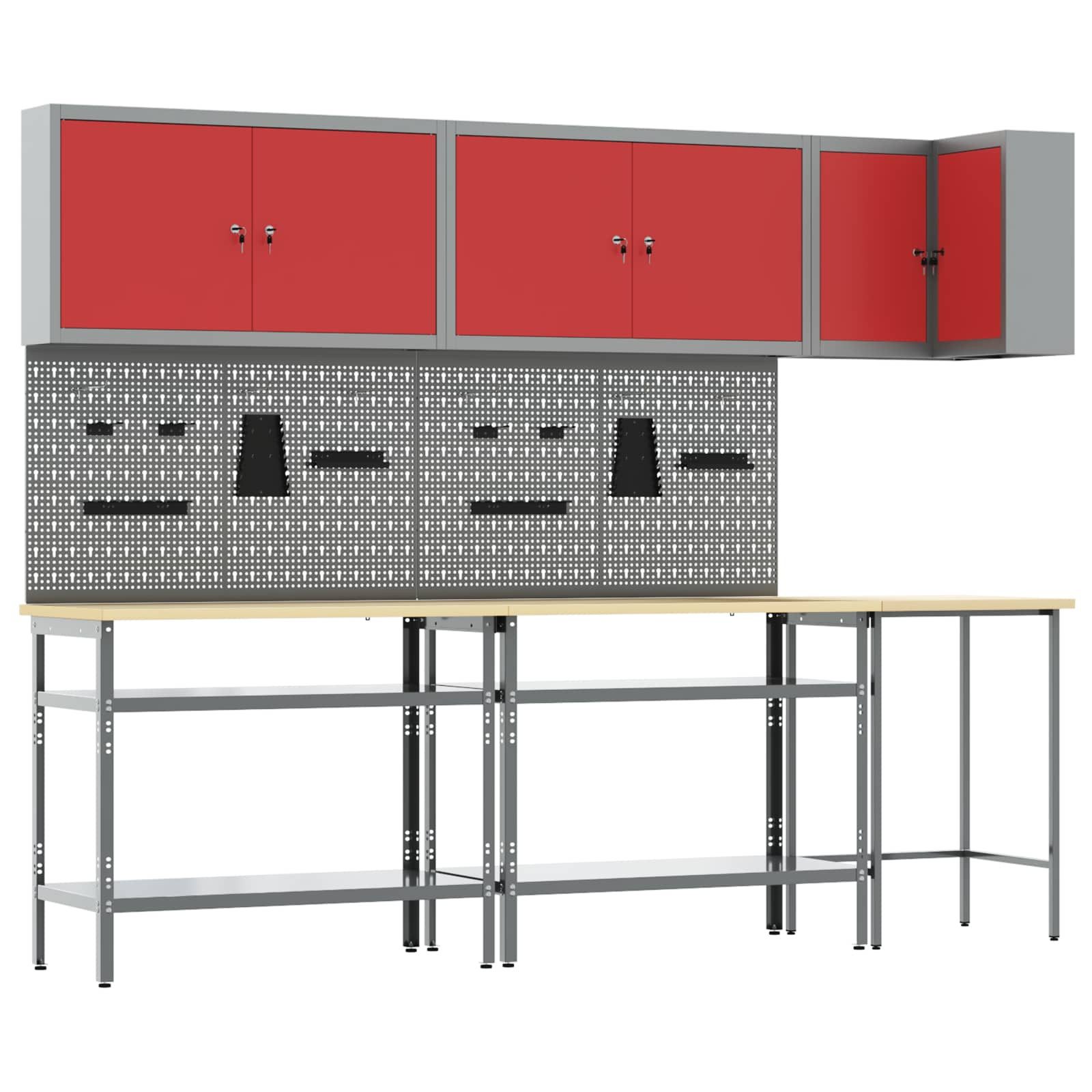 vidaXL Mehrzweckschrank-Set vidaXL Arbeitsschrankset mit Regal mit Speicher 10 Stk. Rot und Grau