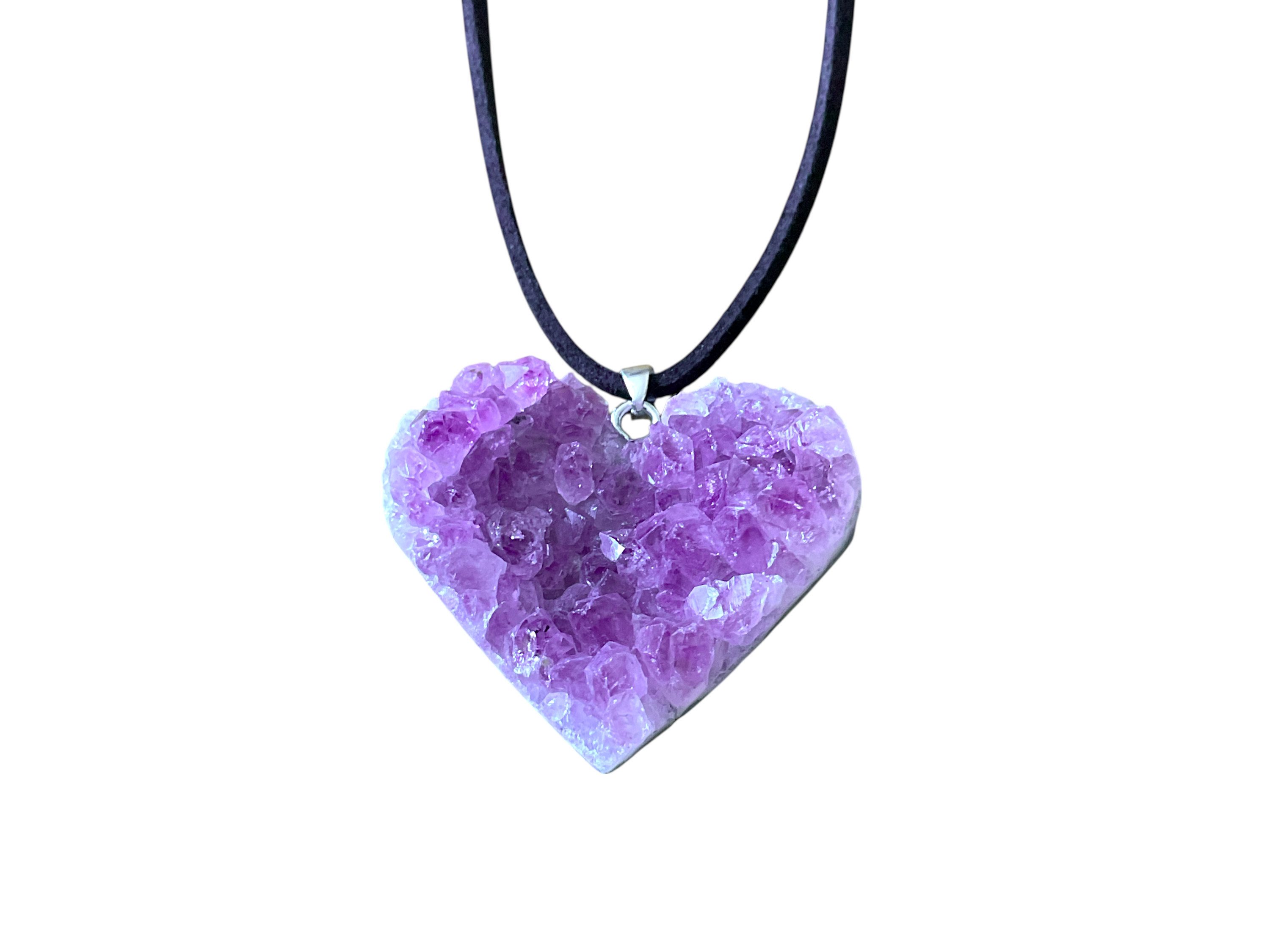 Steinfixx® Edelstein Amethyst Herz Anhänger 925 Silber I 80 cm Wildlederband, (ca. 10 gr. I ca. 2-3 cm I Handarbeit, 1-St., Lieferung mit Geschenkverpackung), A – Bild 4 von 5