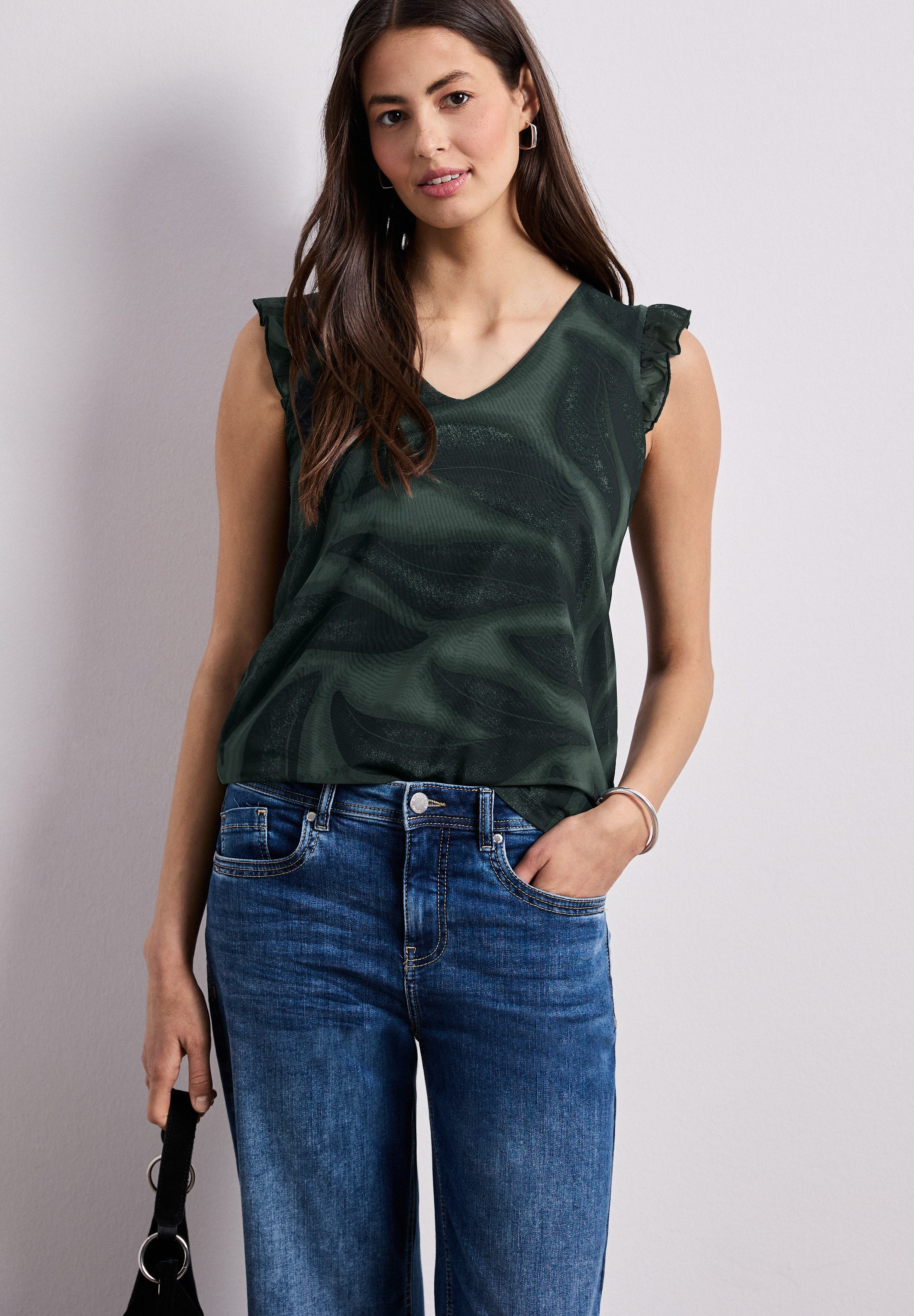 STREET ONE Shirttop Geblümtes Sommertop mit Volant-Details