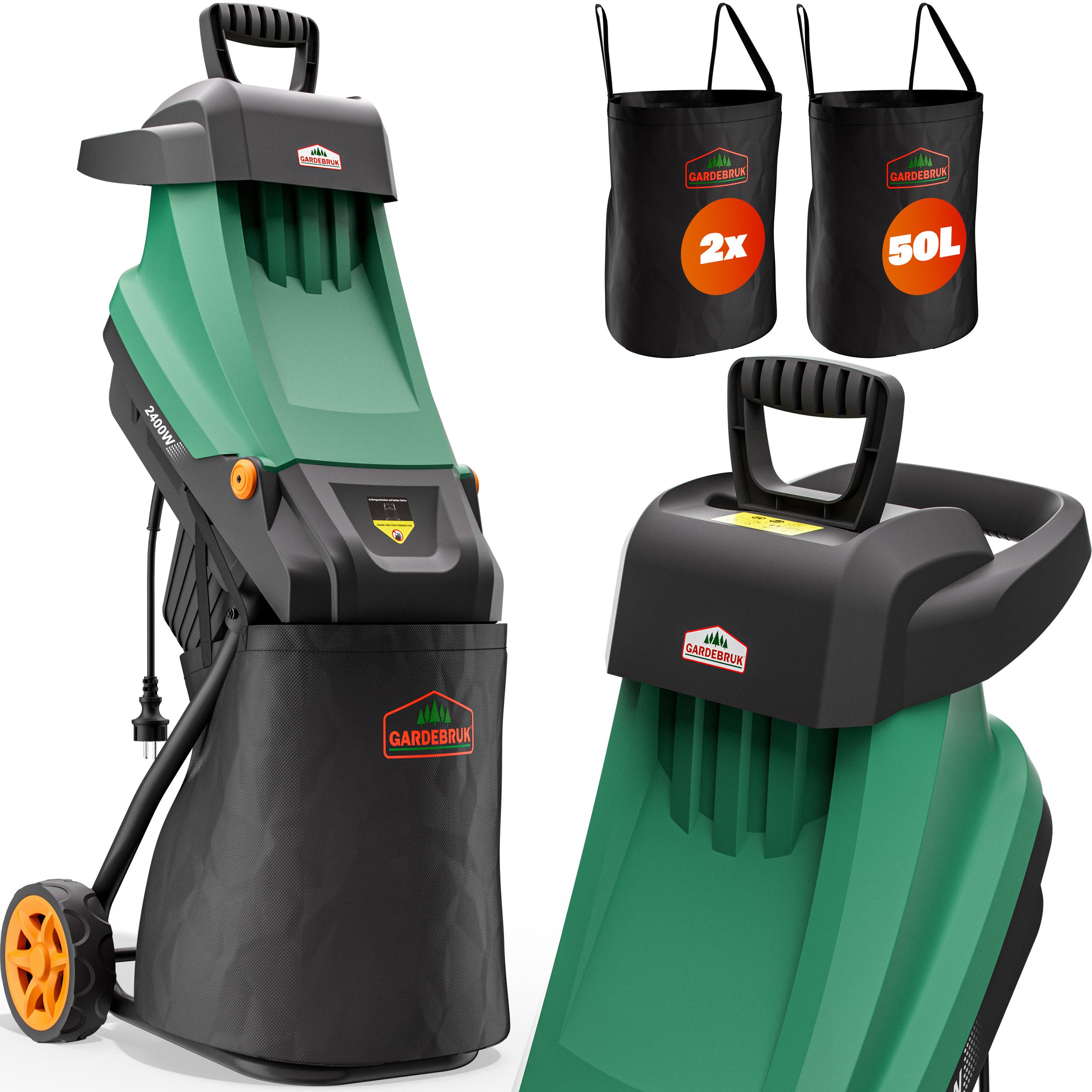 Gardebruk Messerhäcksler, 3100 W max 45 mm Aststärke Elektrisch 2x 50 L Beutel Gartenhäcksler