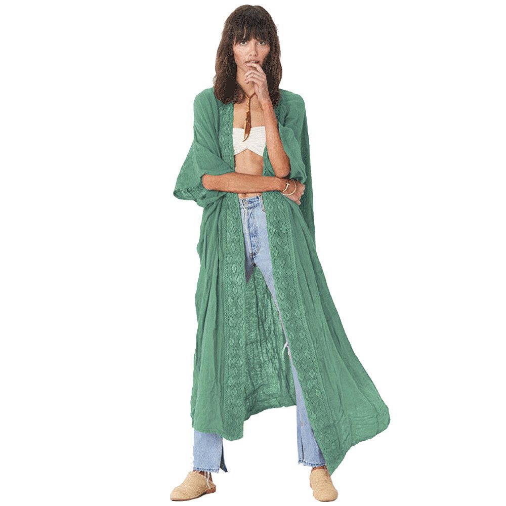 MOPUEA Strandkleid Langer Kimono Damen Strand Cardigan mit Häkelspitze Leichtes Cover-Up (1-tlg)