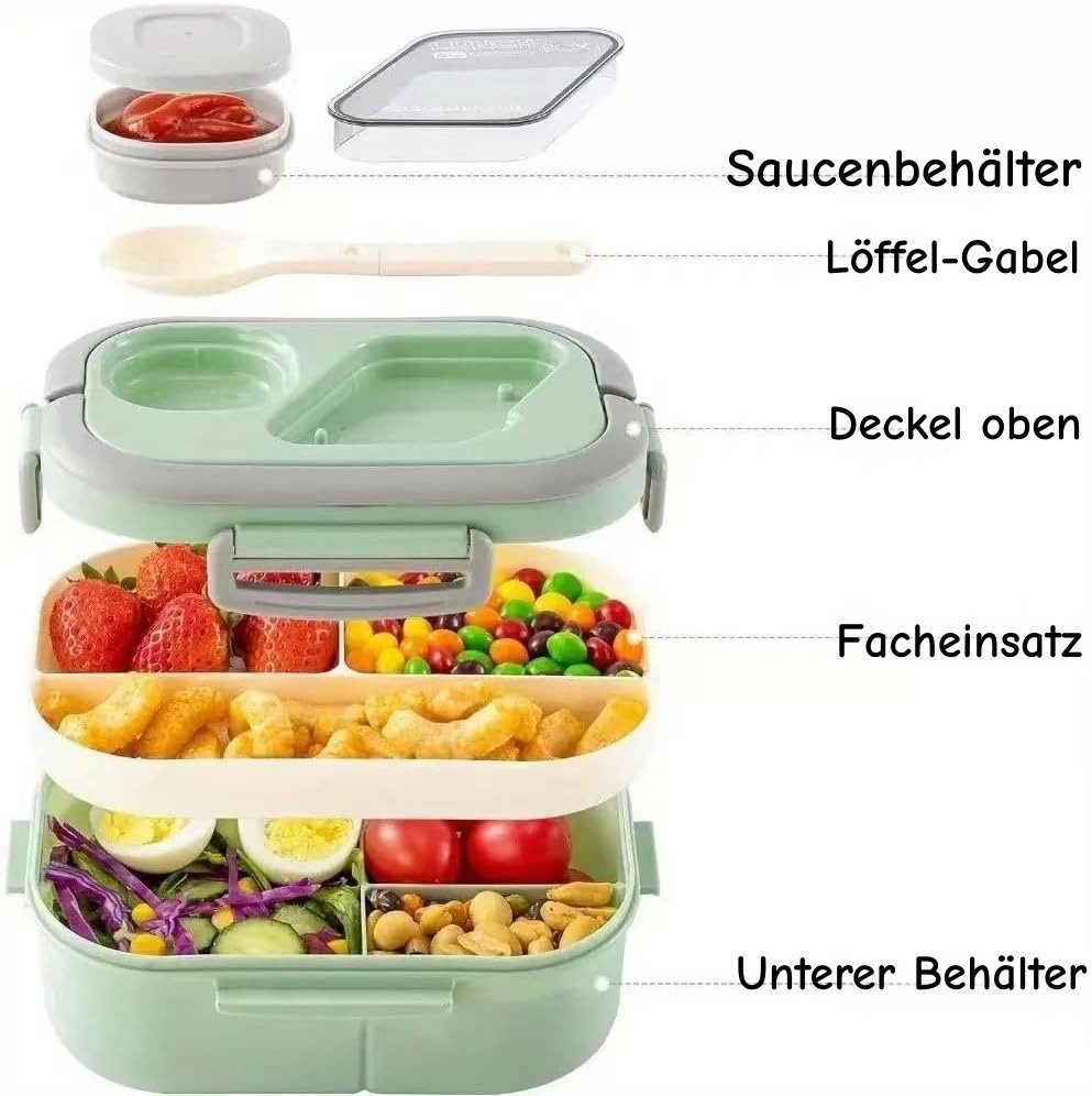 nsihing Lunchbox Große Bento Box mit 2 Fächern und Besteck, (Brotdose Lunchbox Erwachsene und Büro 1200ml, Auslaufsichere), für Schule Arbeit Männer Frauen und Kinder