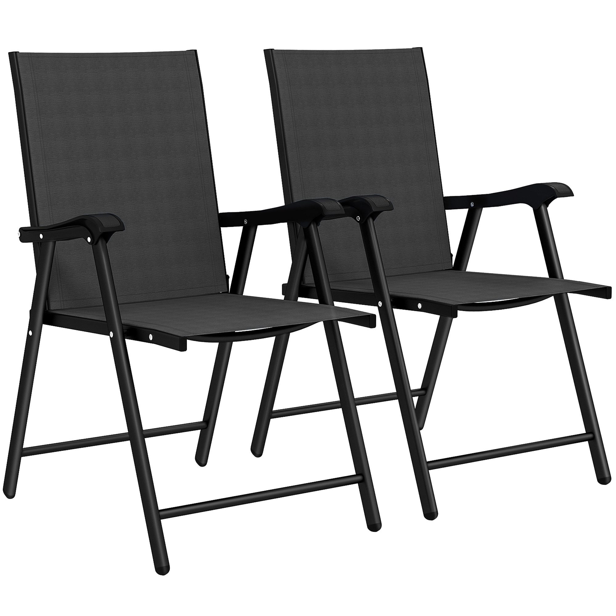 Outsunny Klappstuhl Campingstuhl mit hoher Rückenlehne Armlehne (Gartenstuhl, 2 St), für Garten Balkon Terrasse Schwarz 58 x 62 x 97 cm