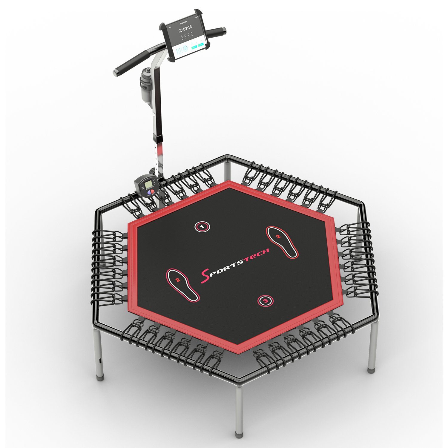 Sportstech Fitnesstrampolin HTX100, Handyhalterung, Gummibandfederung, Höhenverstellbare Griffe