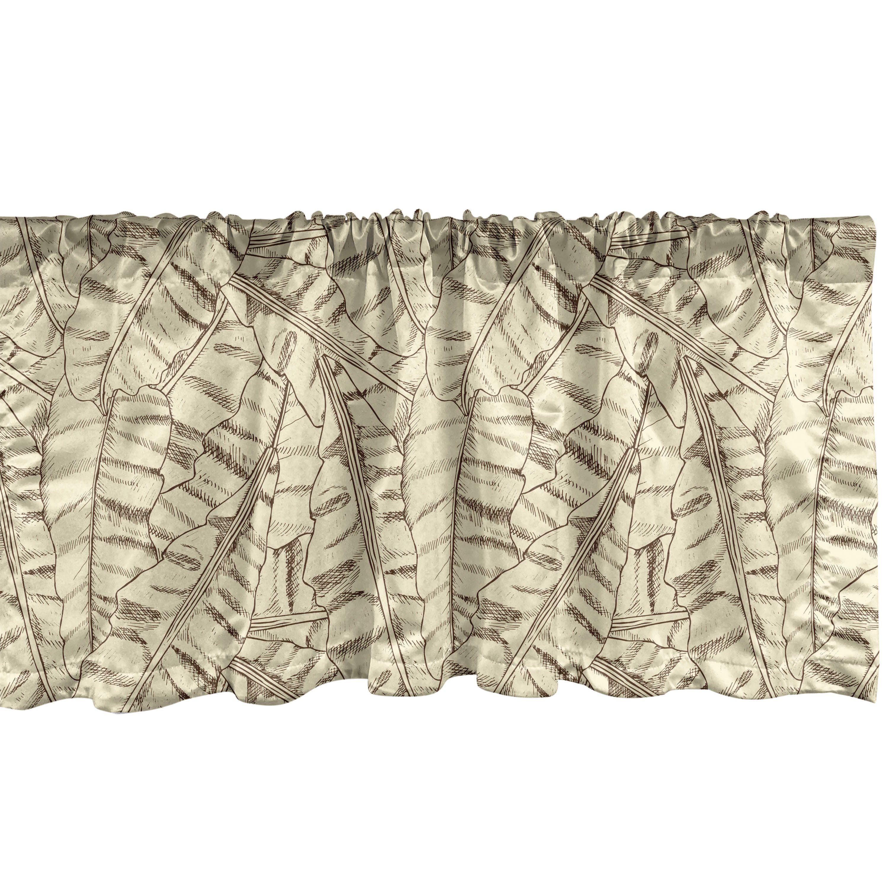 Scheibengardine Vorhang Volant für Küche Schlafzimmer Dekor mit Stangentasche, Abakuhaus, Microfaser, Exotisch Gedämpfte Töne Sketch-Blätter