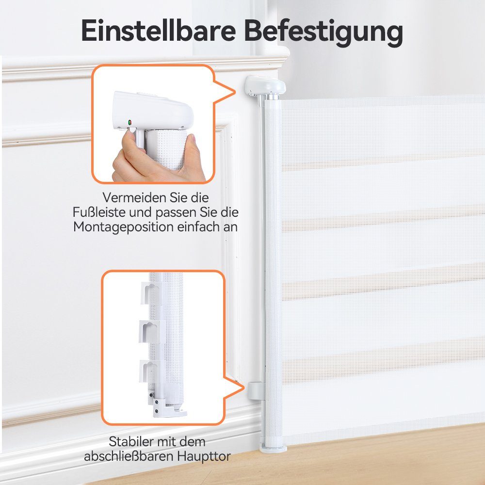 Flexible Haustier-Türgitter Treppenschutzgitter Einziehbar (Kinderschutzgitter Weiß MAEREX Türschutzgitter 0-140cm), 0-180°