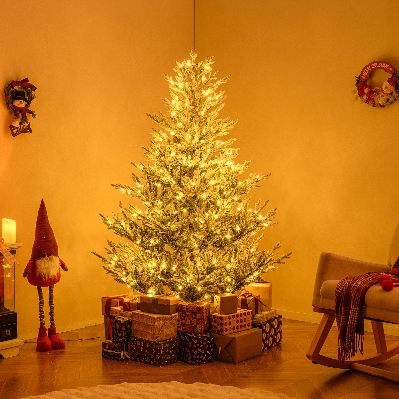 COSTWAY Künstlicher Weihnachtsbaum, 180cm 340 LEDs 762 Zweige mit Schnee