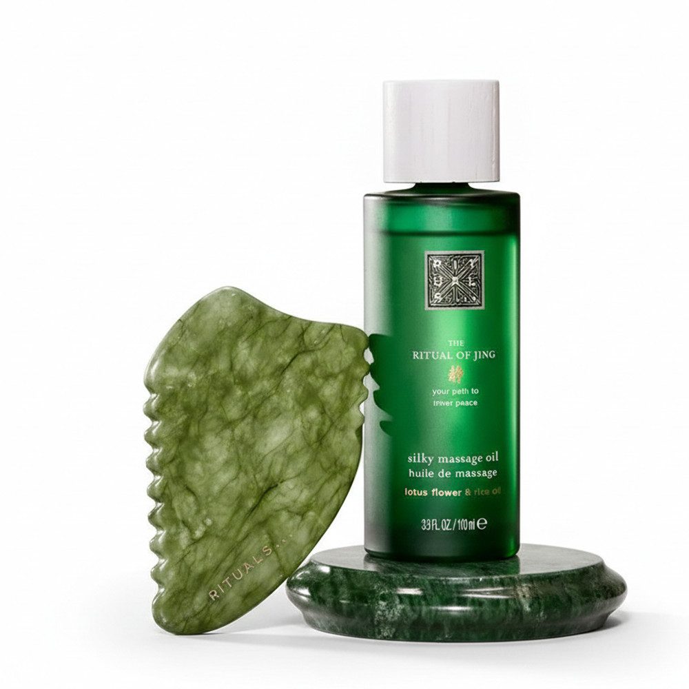 Rituals Massageöl Rituals The Ritual of Jing Gua Sha Stone & Massage Oil Set, 2-tlg., Gua Sha-Stein aus Serpentin mit beruhigendem Massageöl