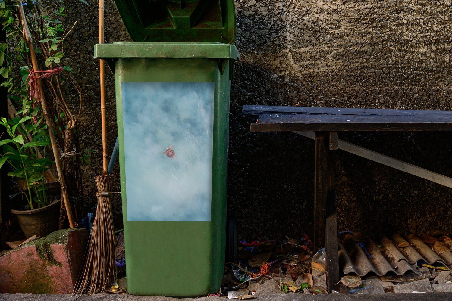 Mülleimer-aufkleber, Schildkröte der MuchoWow Karibik St), Mülltonne, (1 Meer im Wandsticker Abfalbehälter Container, Sticker,
