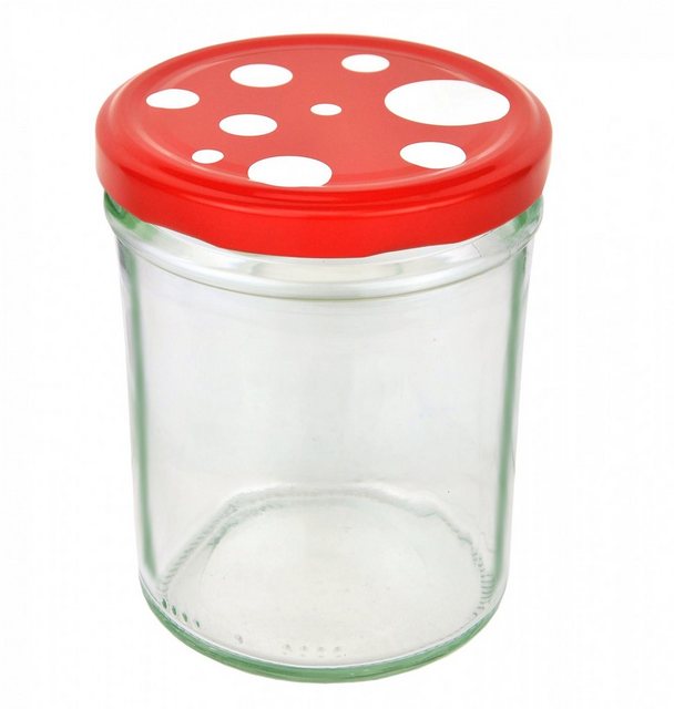 MamboCat Einmachglas “6er Set Sturzglas 435 ml To 82 Fliegenpilz Deckel rot weiß gepunktet incl. Diamant Gelierzauber Rezeptheft”