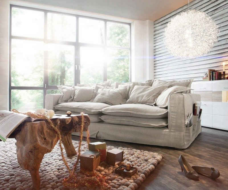 DELIFE Big-Sofa Noelia, Elfenbeinfarben 240x145 cm mit Kissen Hussensofa Sofa Couch