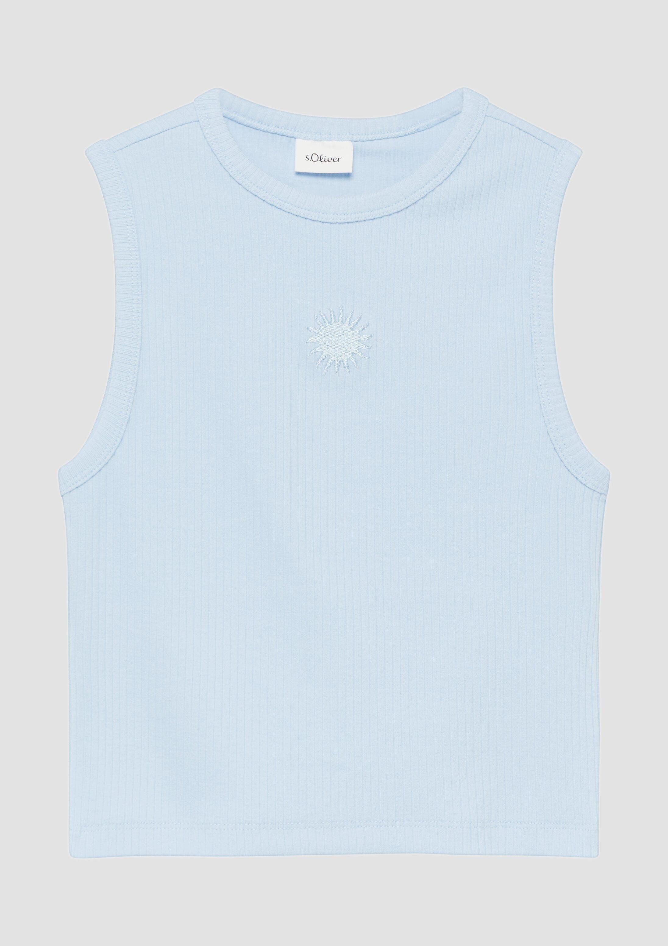 s.Oliver Muskelshirt T-Shirt Verkürztes Ripptop mit Stickerei