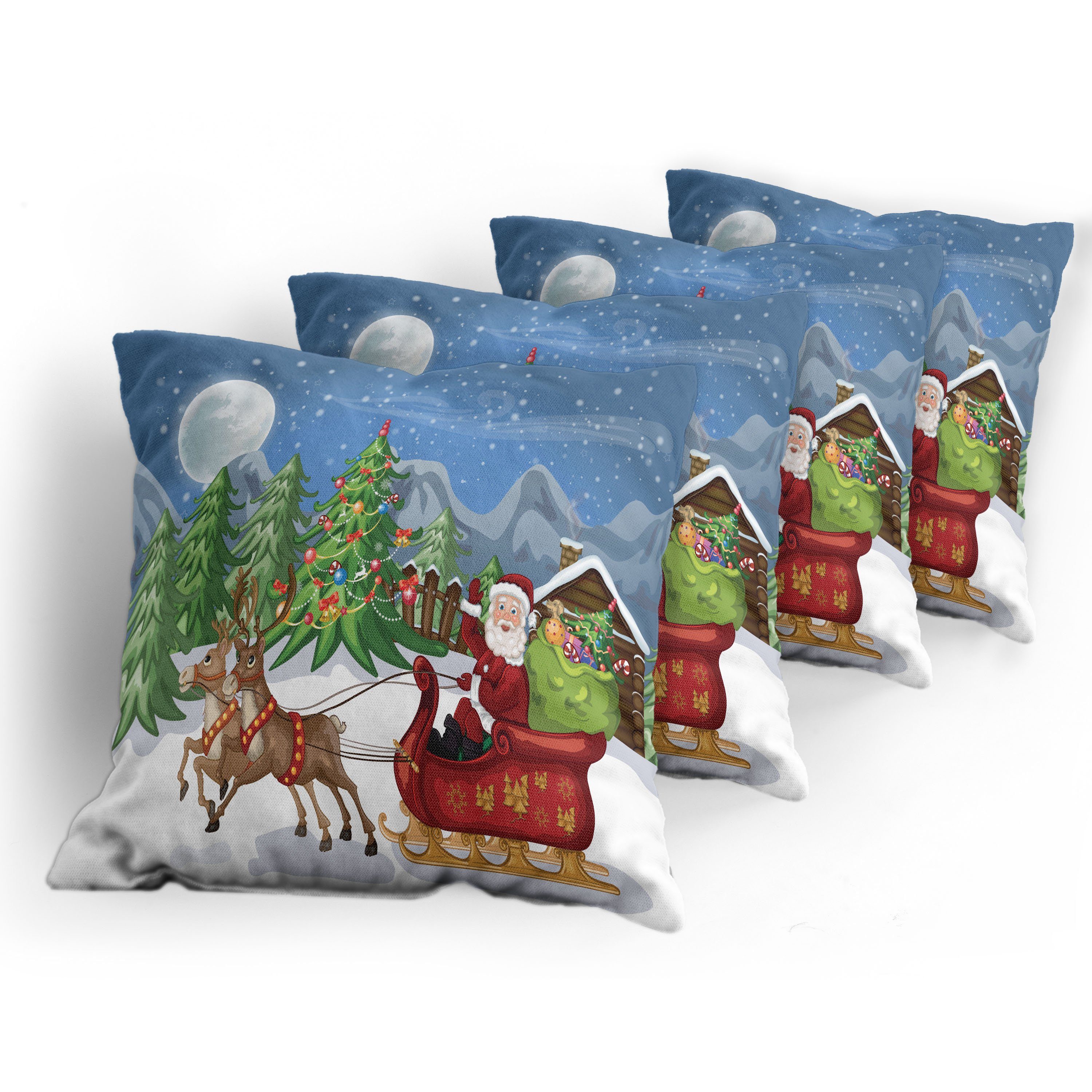 Kissenbezüge Modern Schneewehe Digitaldruck, Weihnachten Rentiere Doppelseitiger (4 Stück), Accent Abakuhaus