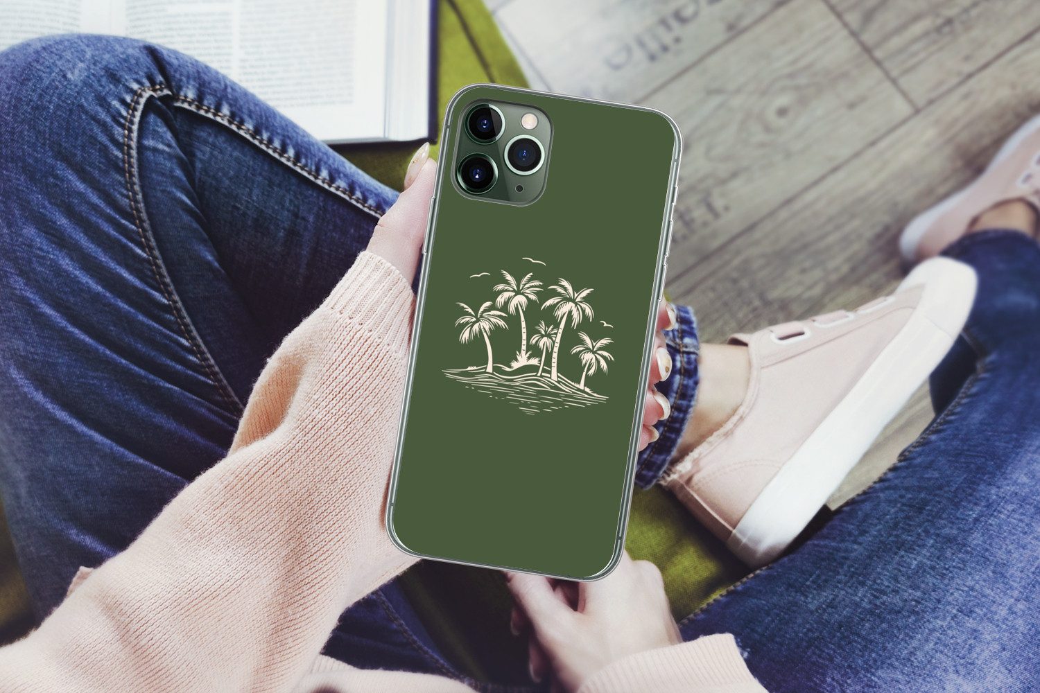 MuchoWow Handyhülle für Apple iPhone 11 Pro Palmen - Strand - Grün - Beige - Tropisch, Smartphone-Bumper, Print, Handy Schutzhülle Dünn