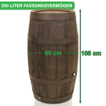 YourCasa Regentonne 250 Liter [Timber] Holzoptik mit Metallgewinde und Deckel, 250 l