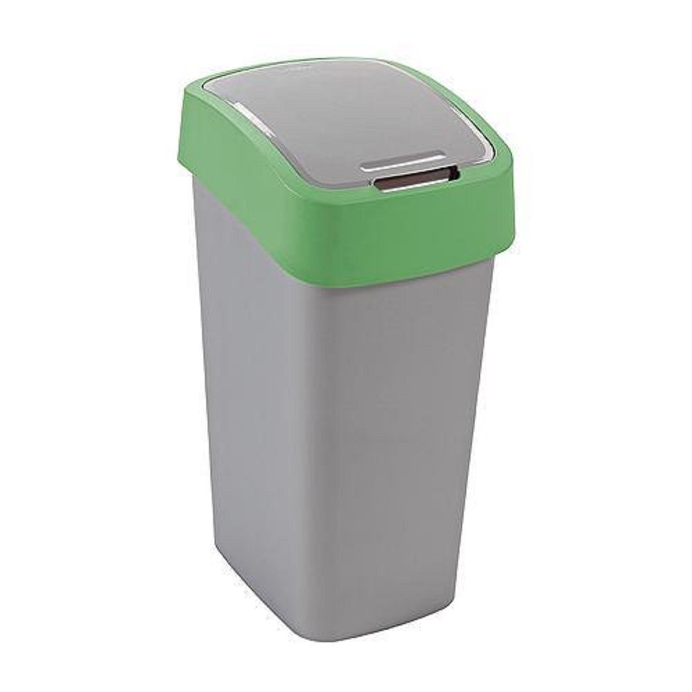 PROREGAL® Mülleimer Abfallbehälter mit Schwing-/Klappdeckel, verschiedene Größen & Farben Silber/Grün