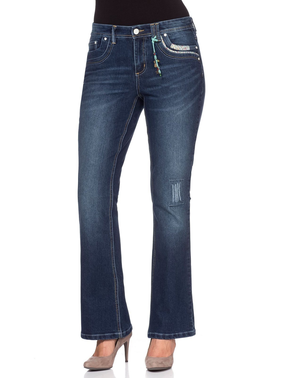 Bootcut-Jeans Bund Große Denim sheego Joe Größen Browns blue mit dark am by Pailletten