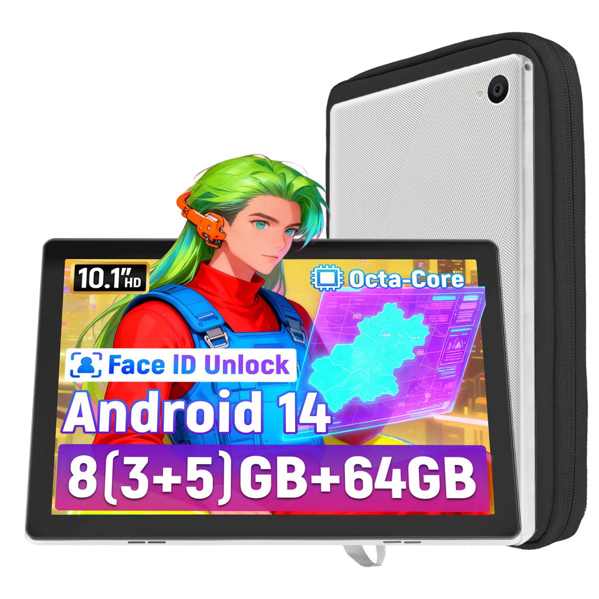 Happybe 10 Zoll 64 GB ROM (1 TB TF), Android, 1280x800 HD IPS, WiFi 6 Tablet (10", 64 GB, Android, WIFI)